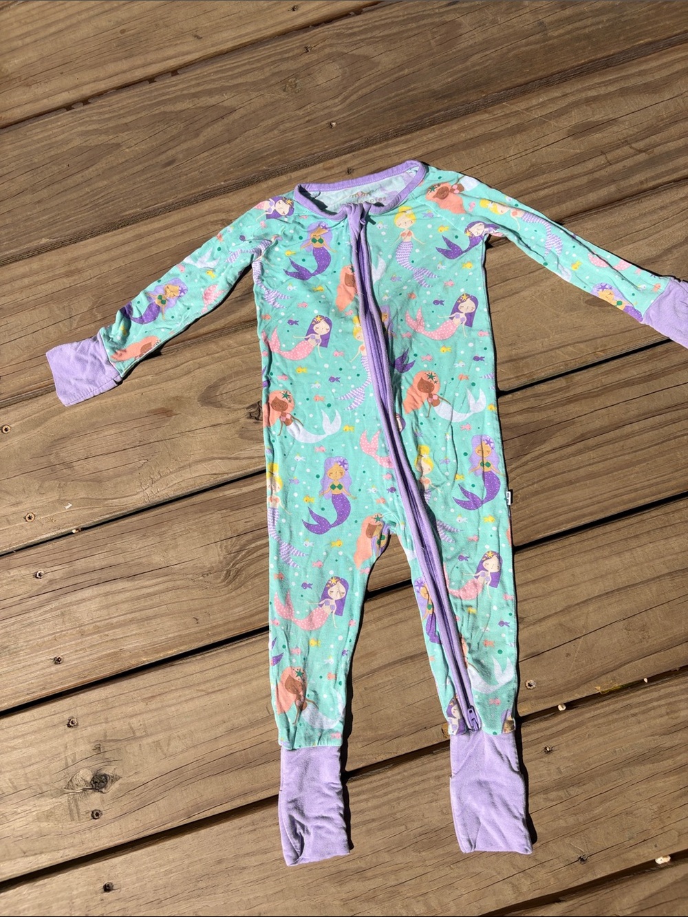Little Sleepies Mint Mermaid Footed One-Piece with Purple Trim 6-12 Months